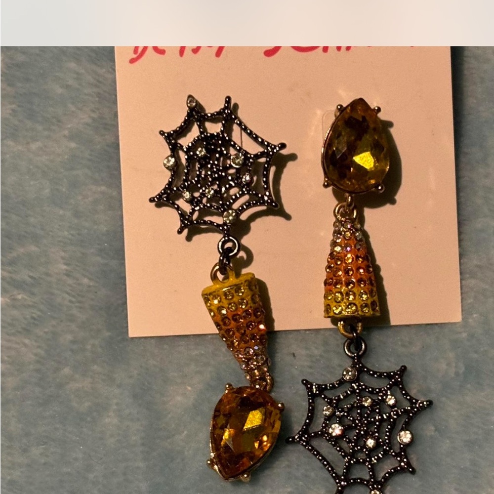 Betsey Johnson Gold and Black Spider Web Earrings